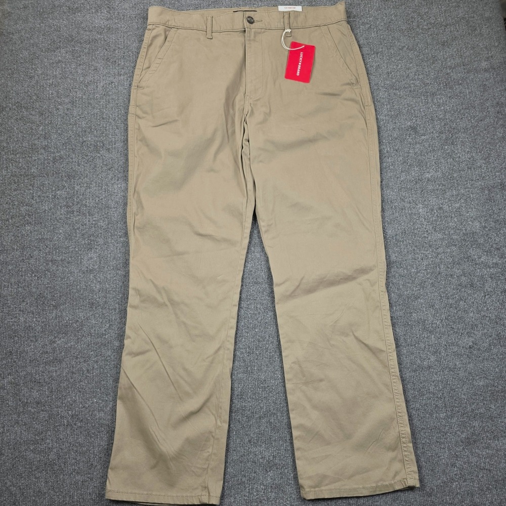 Lucky Brand Flat Front Pant Mens 36x32 Tan Chino Advanced Stretch Khaki Casual